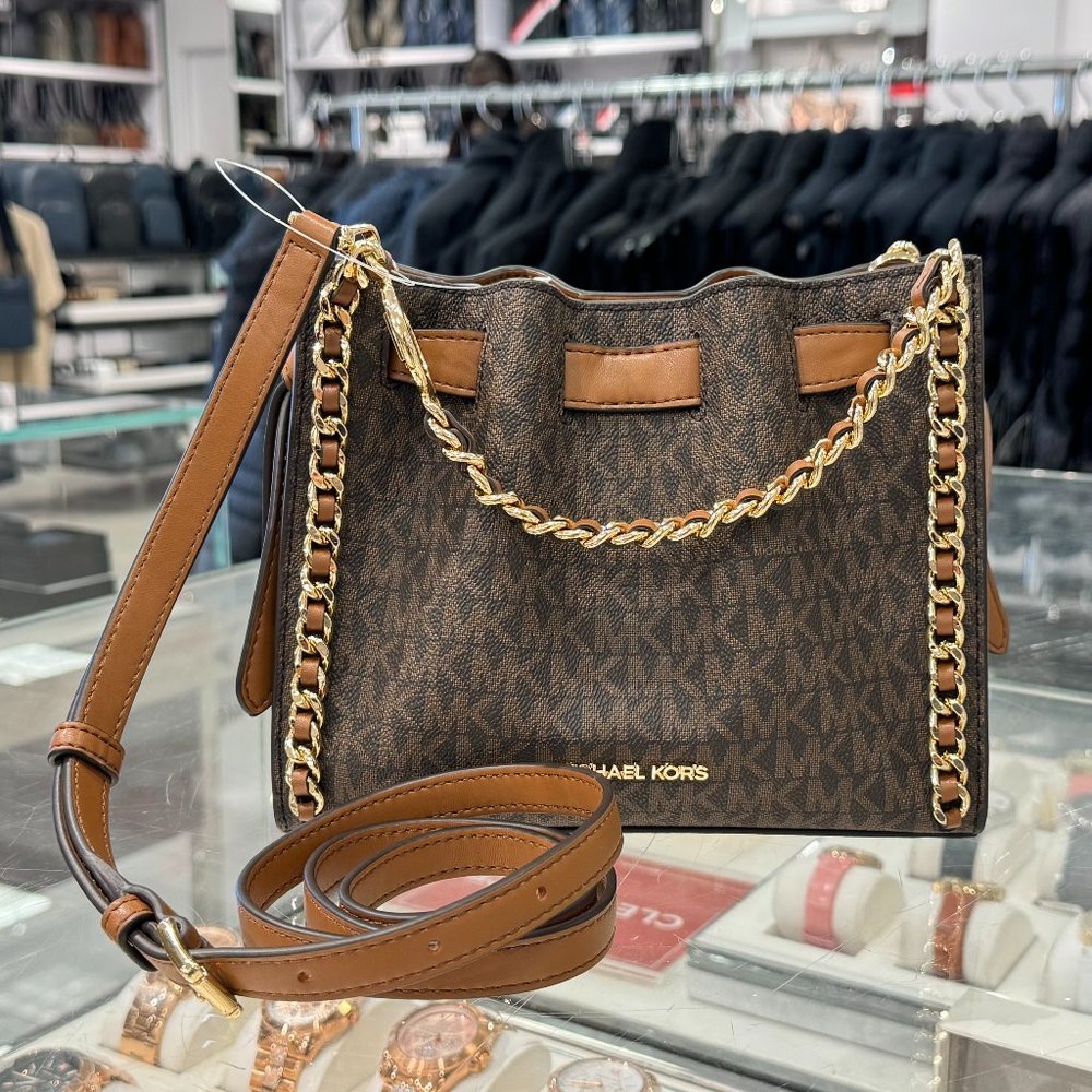 Michael Kors MINA Small Belted Chain Shoulder Crossbody Bag MK Brown